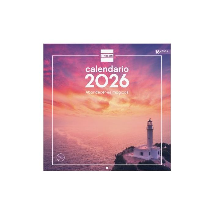 Finocam Calendario de Pared - Anual 2026 - Imagenes Variadas - 300x300mm - Espacio para Escribir - Tematica de Atardeceres Magicos