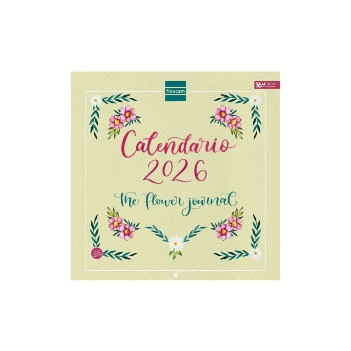 Finocam Calendario de Pared - Anual 2026 - Imagenes Variadas - 300x300mm - Espacio para Escribir - Tematica de Flores