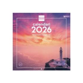 Finocam Calendario de Pared en Catalan - Anual 2026 - Imagenes Variadas - 300x300mm - Espacio para Escribir - Tematica de Atardeceres Magicos