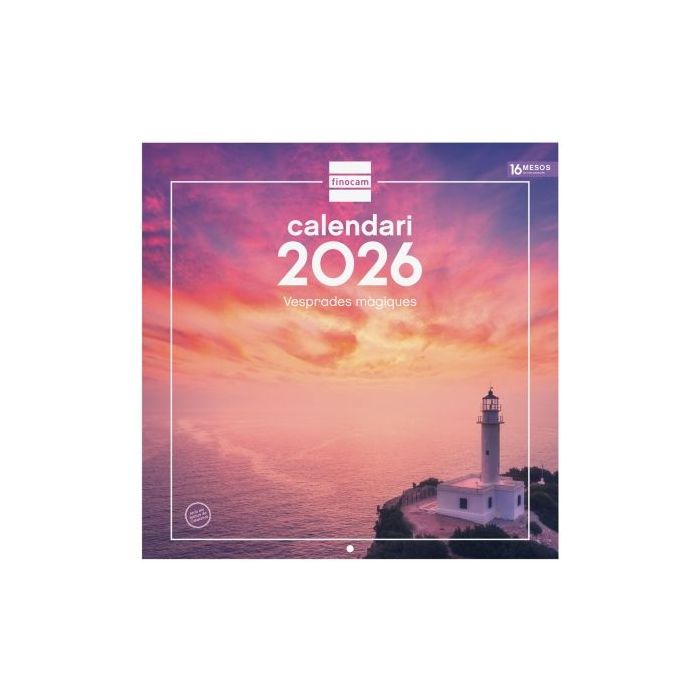 Finocam Calendario de Pared en Catalan - Anual 2026 - Imagenes Variadas - 300x300mm - Espacio para Escribir - Tematica de Atardeceres Magicos