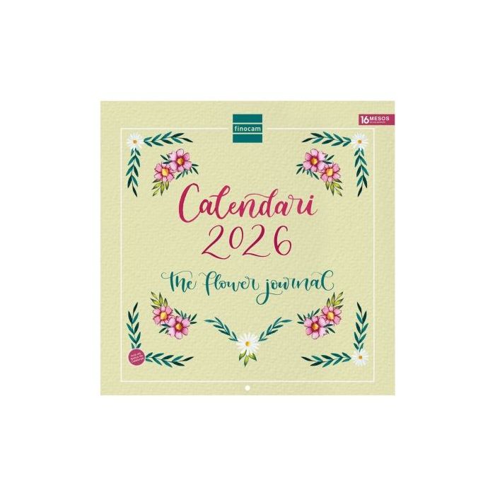 Finocam Calendario de Pared en Catalan - Anual 2026 - Imagenes Variadas - 300x300mm - Espacio para Escribir - Tematica de Flores
