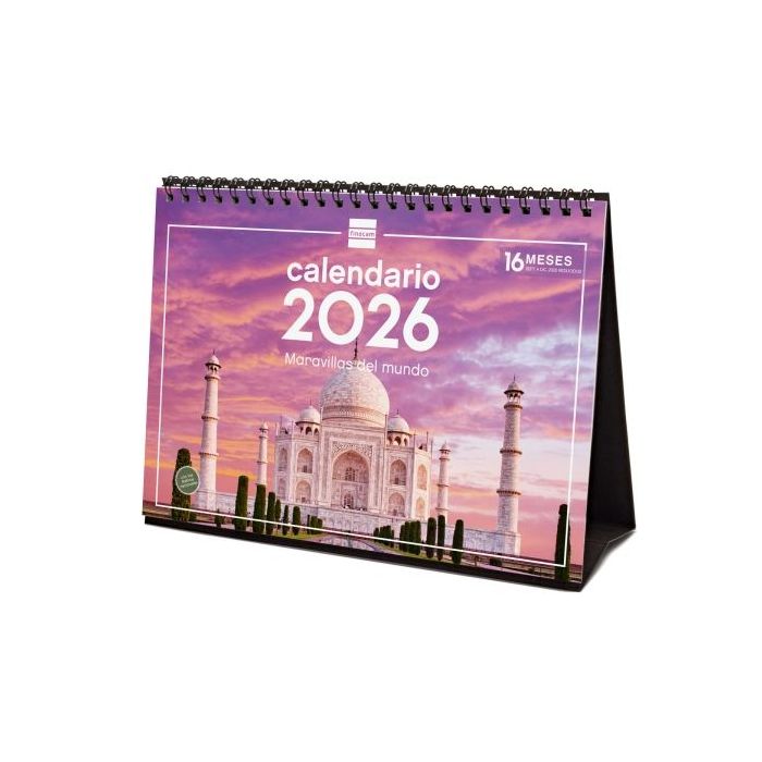 Finocam Calendario de Sobremesa - Anual 2026 - Imagenes Variadas - Espacio para Escribir - Tematica de Maravillas Del Mundo