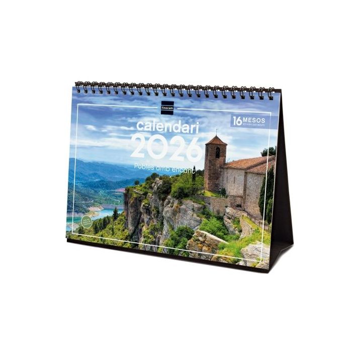 Finocam Calendario de Sobremesa en Catalan - Anual 2026 - Imagenes Variadas - Espacio para Escribir - Tematica de Ciudades y Pueblos