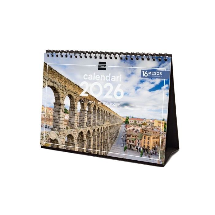 Finocam Calendario de Sobremesa en Catalan - Anual 2026 - Imagenes Variadas - Espacio para Escribir - Tematica de Ciudades y Pueblos
