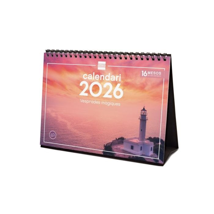 Finocam Calendario de Sobremesa en Catalan - Anual 2026 - Imagenes Variadas - Espacio para Escribir - Tematica de Atardeceres Magicos