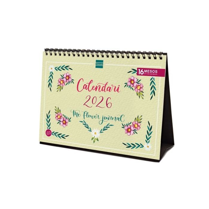 Finocam Calendario de Sobremesa en Catalan - Anual 2026 - Imagenes Variadas - Espacio para Escribir - Tematica de Flores