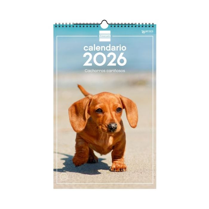Finocam Calendario de Pared - Anual 2026 - Imagenes Variadas - con Espiral - Espacio para Escribir - Tematica de Cachorros