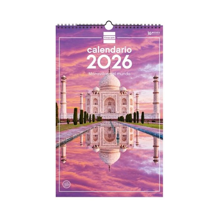 Finocam Calendario de Pared - Anual 2026 - Imagenes Variadas - con Espiral - Espacio para Escribir - Tematica de Maravillas Del Mundo