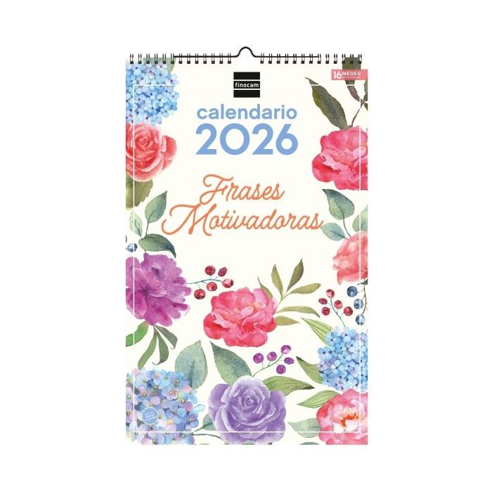 Finocam Calendario de Pared - Anual 2026 - Imagenes Variadas - con Espiral - Espacio para Escribir - Tematica de Frases Motivadoras