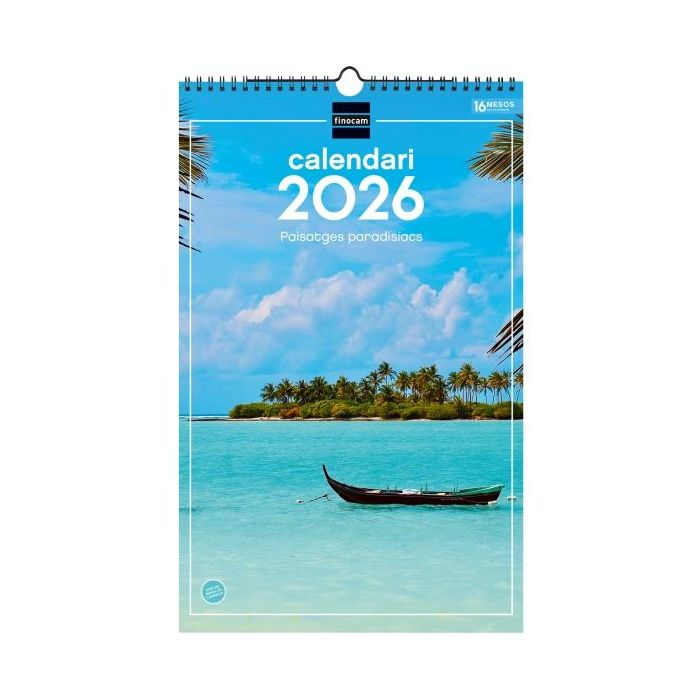 Finocam Calendario de Pared en Catalan - Anual 2026 - Imagenes Variadas - con Espiral - Espacio para Escribir - Tematica de Paisajes
