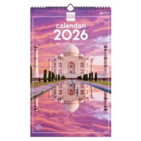 Finocam Calendario de Pared en Catalan - Anual 2026 - Imagenes Variadas - con Espiral - Espacio para Escribir - Tematica de Maravillas Del Mundo