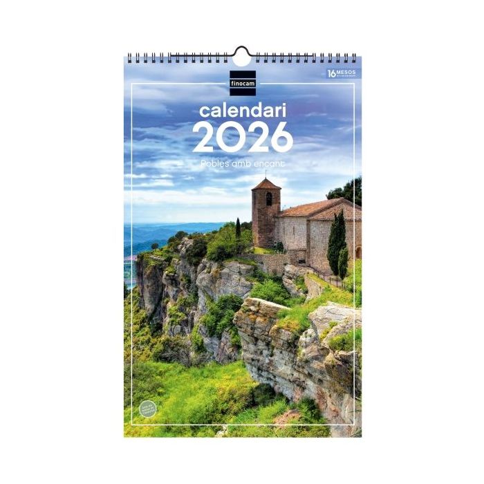 Finocam Calendario de Pared en Catalan - Anual 2026 - Imagenes Variadas - con Espiral - Espacio para Escribir - Tematica de Ciudades y Pueblos