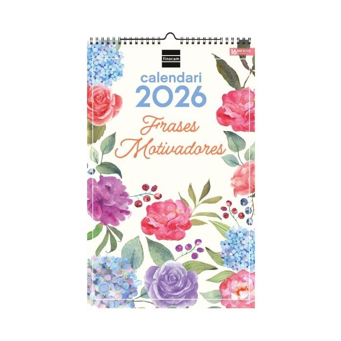 Finocam Calendario de Pared en Catalan - Anual 2026 - Imagenes Variadas - con Espiral - Espacio para Escribir - Tematica de Frases Motivadoras