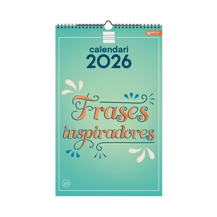 Finocam Calendario de Pared en Catalan - Anual 2026 - Imagenes Variadas - con Espiral - Espacio para Escribir - Tematica de Frases Inspiradoras