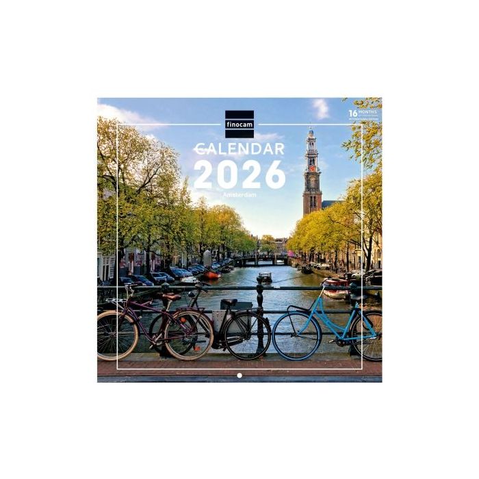 Finocam Calendario de Pared Internacional - Anual 2026 - Imagenes Variadas - 311x5x305mm - Tematica de Amsterdam