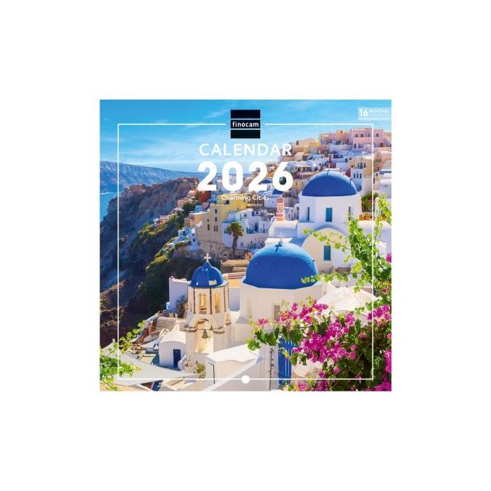 Finocam Calendario de Pared Internacional - Anual 2026 - Imagenes Variadas - 191x5x185mm - Tematica de Ciudades y Pueblos
