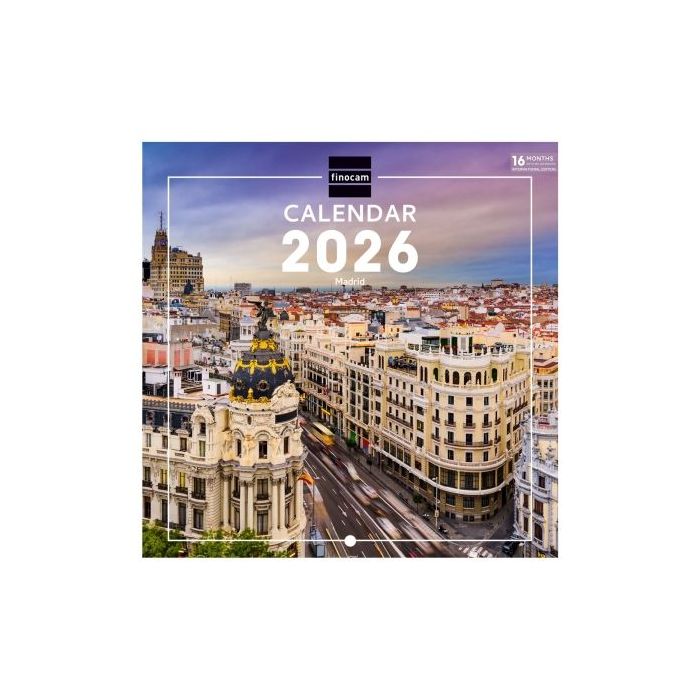 Finocam Calendario de Pared Internacional - Anual 2026 - Imagenes Variadas - 191x5x185mm - Tematica de Madrid