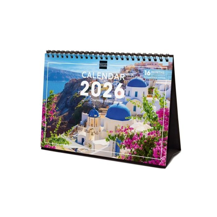 Finocam Calendario de Sobremesa Internacional - Anual 2026 - Imagenes Variadas - 210x70x155mm - Tematica de Ciudades y Pueblos