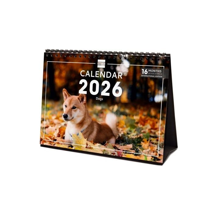 Finocam Calendario de Sobremesa Internacional - Anual 2026 - Imagenes Variadas - 210x70x155mm - Tematica de Perros