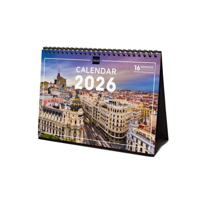 Finocam Calendario de Sobremesa Internacional - Anual 2026 - Imagenes Variadas - 210x70x155mm - Tematica de Madrid