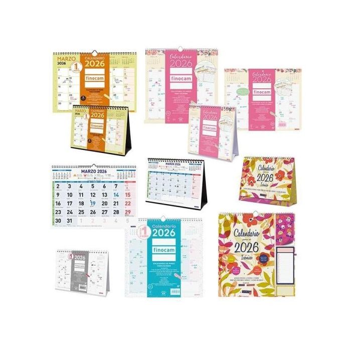 Finocam Trendy Pack de 44 Calendarios Surtidos - Anual 2026 - Color Surtidos