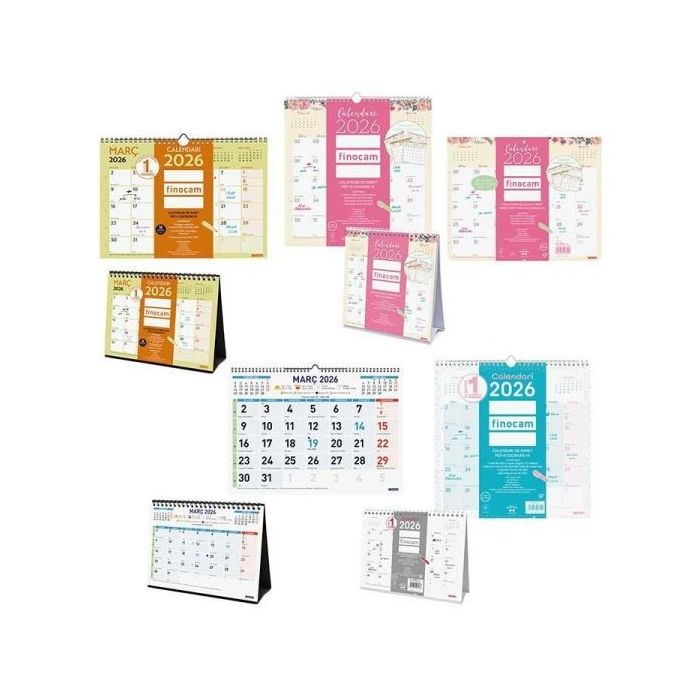 Finocam Trendy Pack de 38 Calendarios Surtidos en Catalan - Anual 2026 - Color Surtidos