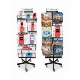 Finocam Expositor de Pie con 248 Calendarios Surtidos en Catalan - Anual 2026 - Estructura Metalica - Formato 5 Ruedas - Color Surtidos
