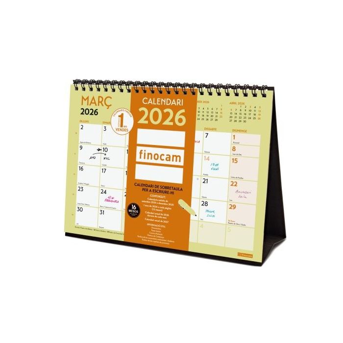 Finocam Grafik Calendario de Sobremesa en Catalan - Anual 2026 - 210x70x155mm - Espacio para Escribir - Color Surtidos