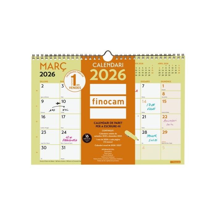 Finocam Grafik Calendario de Pared en Catalan - Anual 2026 - 297x10x212mm - Espacio para Escribir - Color Surtidos