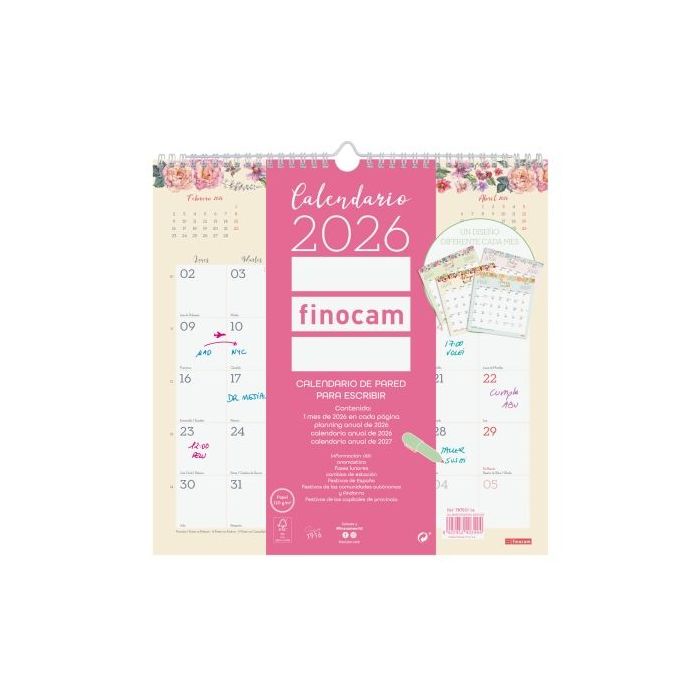Finocam Design Calendario de Pared - Anual 2026 - 300x5x310mm - Color Surtidos