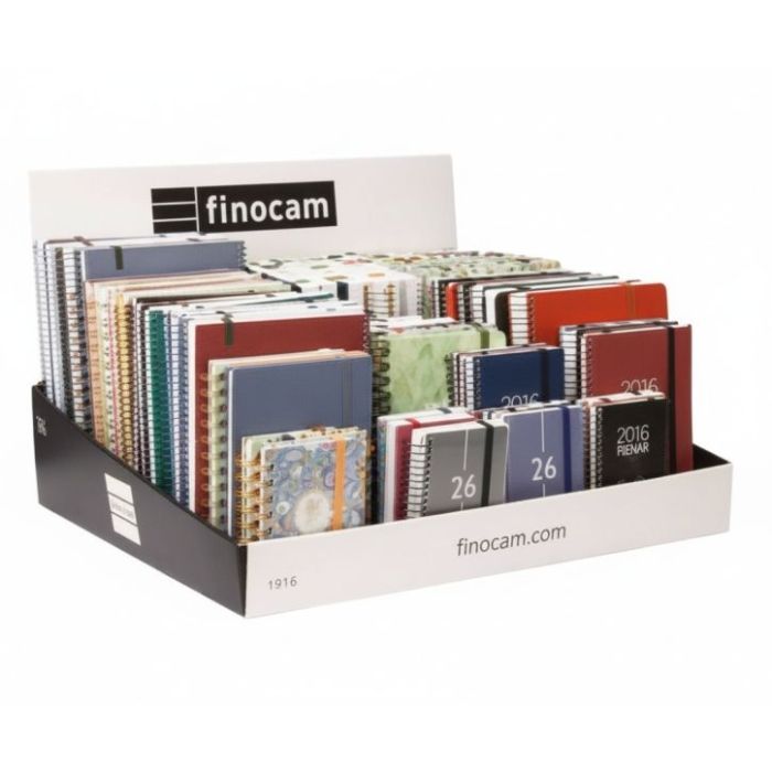 Finocam Expositor Grande con 100 Agendas de Espiral Surtidas en Catalan - Anual 2026 - Color Surtidos