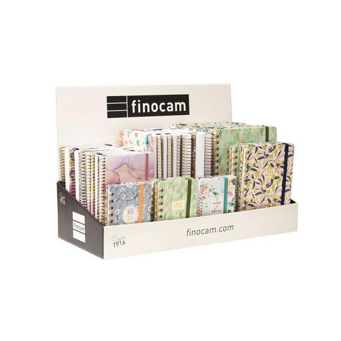 Finocam Trendy Expositor con 45 Agendas de Espiral Surtidas - Anual 2026 - Color Surtidos