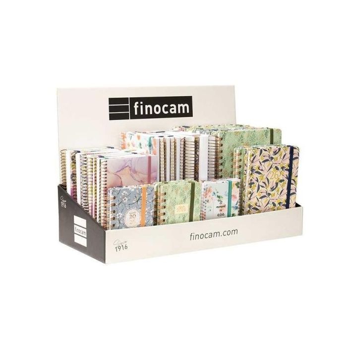 Finocam Trendy Expositor con 45 Agendas de Espiral Surtidas en Catalan - Anual 2026 - Color Surtidos