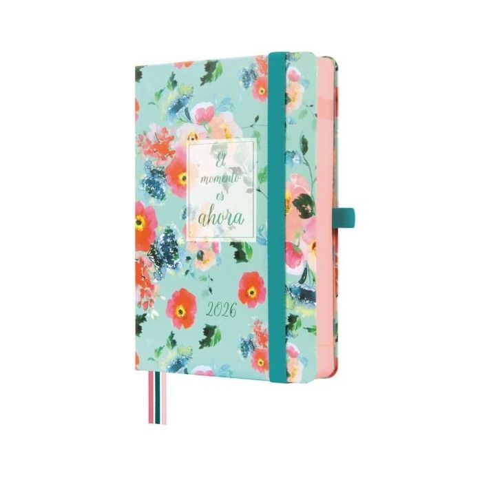 Finocam Minimal Design Agenda - Anual 2026 - Tapa Dura - Cierre con Goma Elastica - Formato M4 - 124x25x174mm - 1 Dia por Pagina - Tematica de Flores