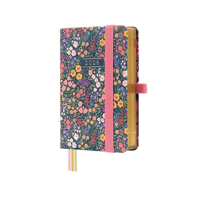 Finocam Minimal Design Agenda - Anual 2026 - Tapa Dura - Cierre con Goma Elastica - Formato M2 - 86x25x132mm - 1 Dia por Pagina - Tematica de Flores