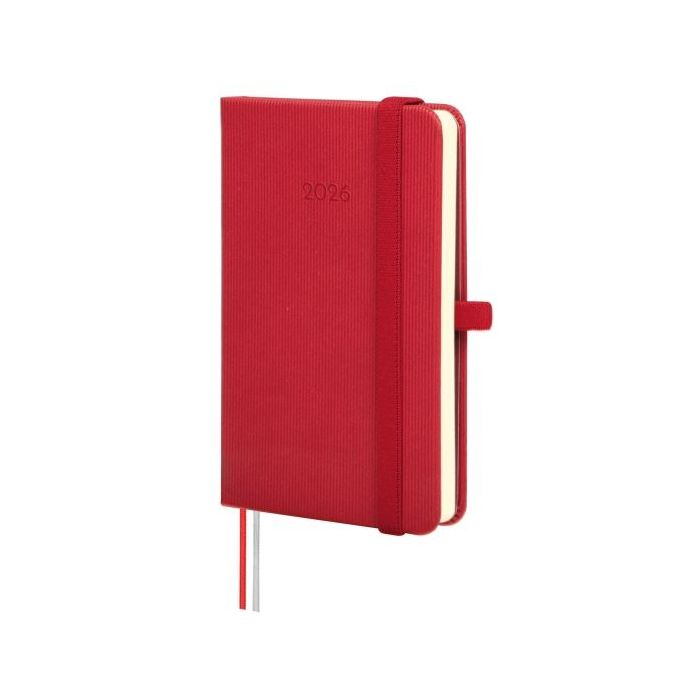 Finocam Minimal Textura Agenda en Catalan - Anual 2026 - Tapa Dura - Cierre con Goma Elastica - Formato M2 - 86x17x132mm - Semana Vista Horizontal - Color Rojo