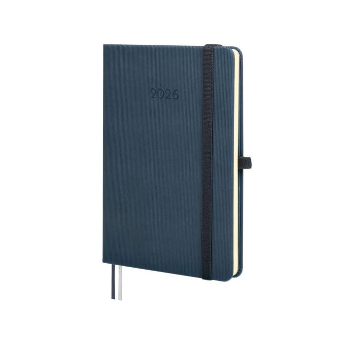 Finocam Minimal Textura Agenda - Anual 2026 - Tapa Dura - Cierre con Goma Elastica - Formato M4 - 124x16x174mm - Semana Vista Horizontal - Color Azul