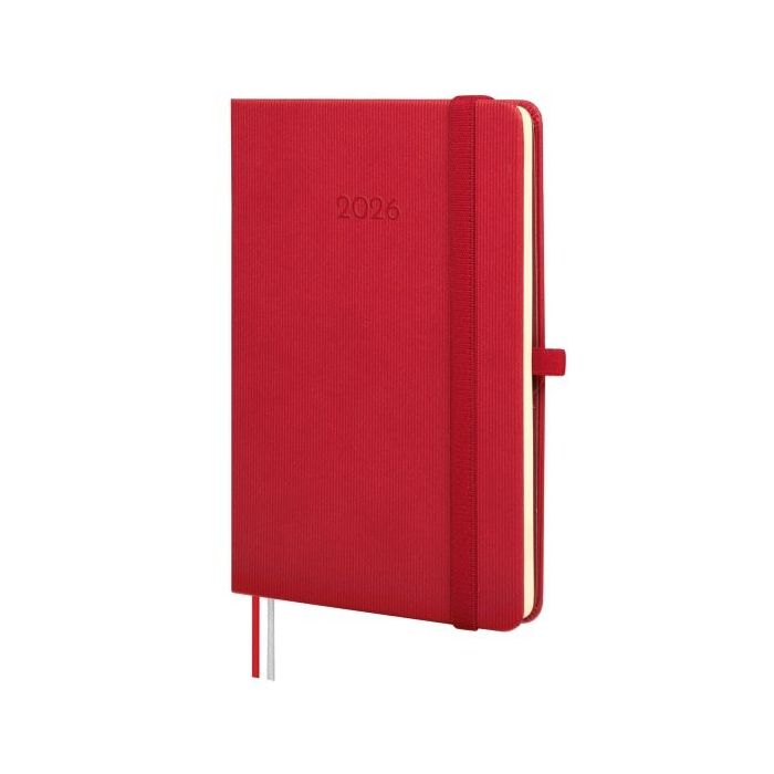 Finocam Minimal Textura Agenda - Anual 2026 - Tapa Dura - Cierre con Goma Elastica - Formato M4 - 124x16x174mm - Semana Vista Horizontal - Color Rojo