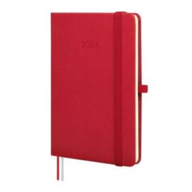 Finocam Minimal Textura Agenda en Catalan - Anual 2026 - Tapa Dura - Cierre con Goma Elastica - Formato M4 - 124x16x174mm - Semana Vista Horizontal - Color Rojo