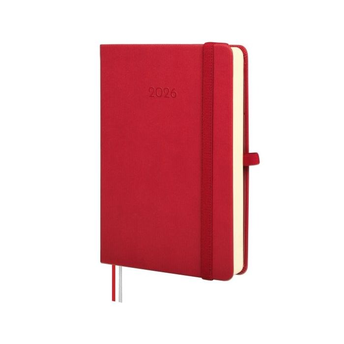 Finocam Minimal Textura Agenda - Anual 2026 - Tapa Dura - Cierre con Goma Elastica - Formato M4 - 124x27x174mm - 1 Dia por Pagina - Color Rojo