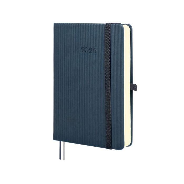 Finocam Minimal Textura Agenda en Catalan - Anual 2026 - Tapa Dura - Cierre con Goma Elastica - Formato M4 - 124x27x174mm - 1 Dia por Pagina - Color Azul