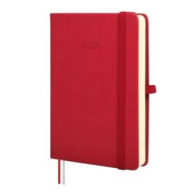 Finocam Minimal Textura Agenda en Catalan - Anual 2026 - Tapa Dura - Cierre con Goma Elastica - Formato M4 - 124x27x174mm - 1 Dia por Pagina - Color Rojo