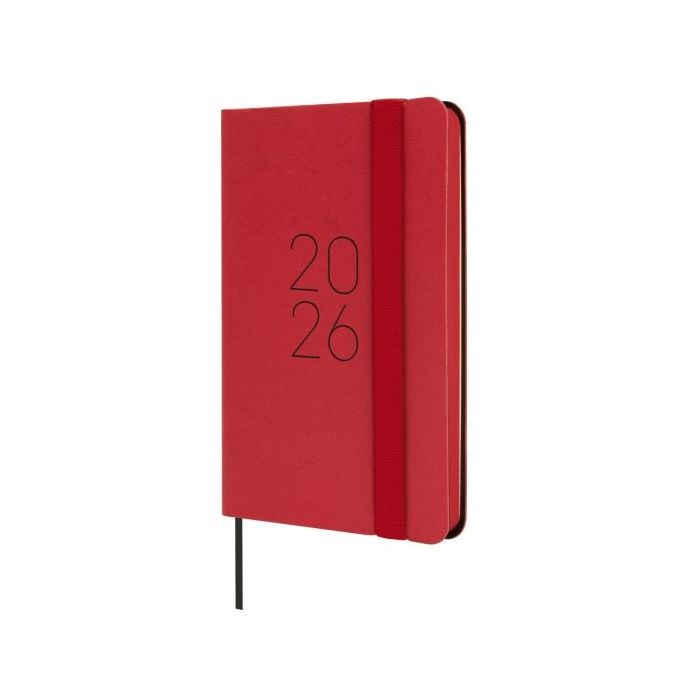 Finocam Flexi Lisa Agenda en Catalan - Anual 2026 - Tapa Blanda - Formato F2 - 85x13x130mm - Semana Vista Horizontal - Color Rojo