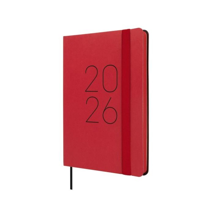 Finocam Flexi Lisa Agenda en Catalan - Anual 2026 - Tapa Blanda - Formato F4 - 120x13x172mm - Semana Vista Horizontal - Color Rojo