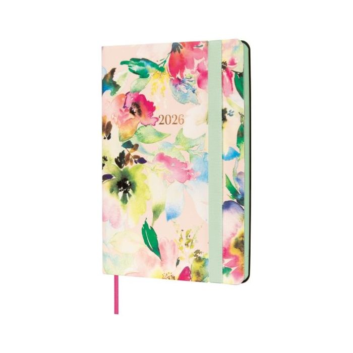 Finocam Flexi Joy Agenda - Anual 2026 - Tapa Blanda - Formato F4 - 120x13x172mm - Semana Vista Horizontal - Tematica de Flores