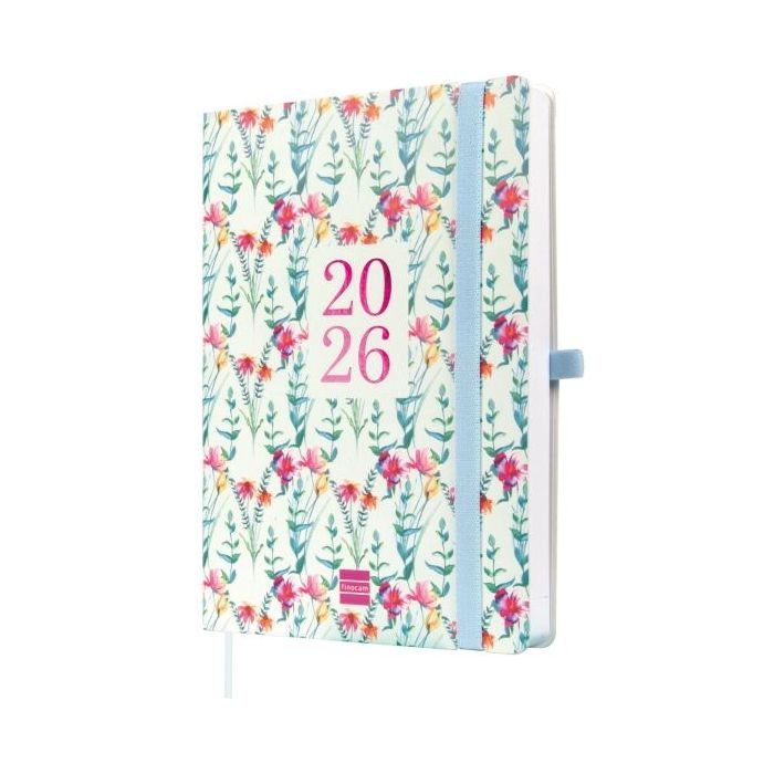 Finocam Capri Agenda Internacional - Anual 2026 - Formato FA5 - 153x23x214mm - 1 Dia por Pagina - Tematica de Flores