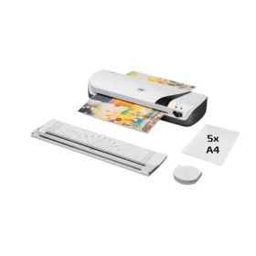GBC Inspire+ A4 Set de Plastificadora + Recortadora de Esquinas + Cizalla + Paquete de 5 Bolsas de Plastificacion A4 - Hasta Tamaño A4 - Velocidad 250mm/min - Calentamiento en 4 Minutos - Ajuste Adicional Frio - Grueso Bolsa 75 y 125mic - Color Blanco