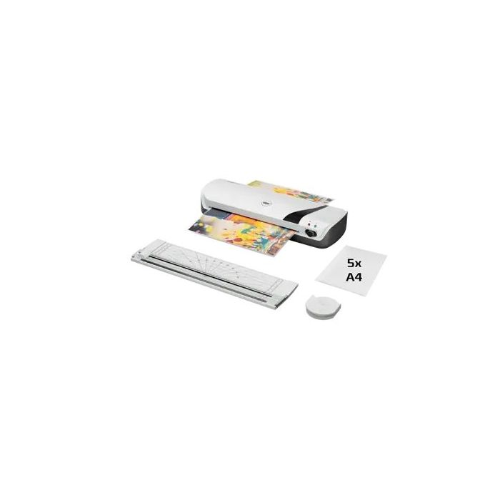 GBC Inspire+ A4 Set de Plastificadora + Recortadora de Esquinas + Cizalla + Paquete de 5 Bolsas de Plastificacion A4 - Hasta Tamaño A4 - Velocidad 250mm/min - Calentamiento en 4 Minutos - Ajuste Adicional Frio - Grueso Bolsa 75 y 125mic - Color Blanco