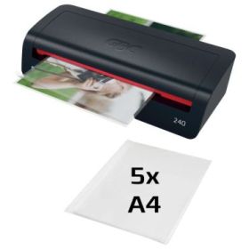 GBC 240 Home Office A4 Plastificadora - Calentamiento en 2 Minutos - Desde Documentos de Identidad hasta Documentos A4 - Compatible con Bolsas de 75 a 125 micras - Color Negro/Rojo