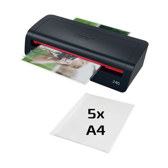 GBC 240 Home Office A4 Plastificadora - Calentamiento en 2 Minutos - Desde Documentos de Identidad hasta Documentos A4 - Compatible con Bolsas de 75 a 125 micras - Color Negro/Rojo